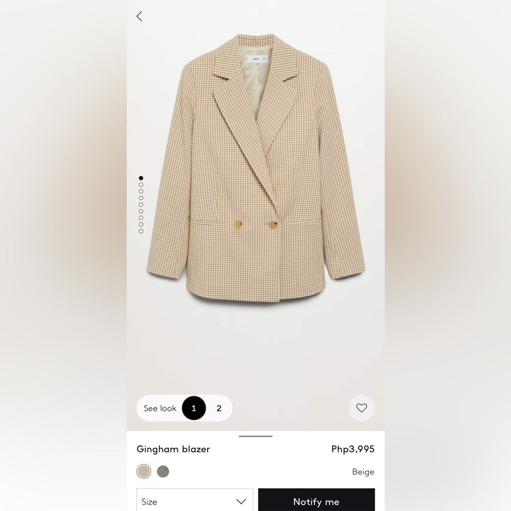 Mango Beige Gingham Blazer Large